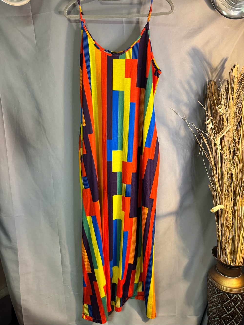 Vibrant Multicolor Geometric Maxi Slip Dress